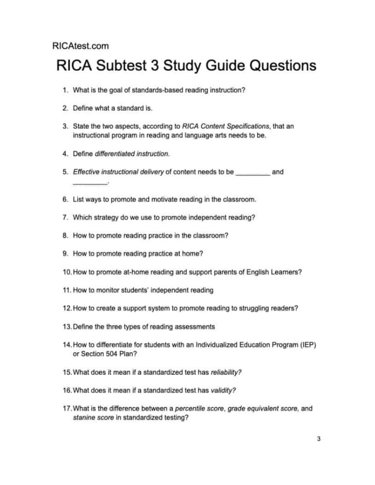 RICA Subtest 3 Study Guide