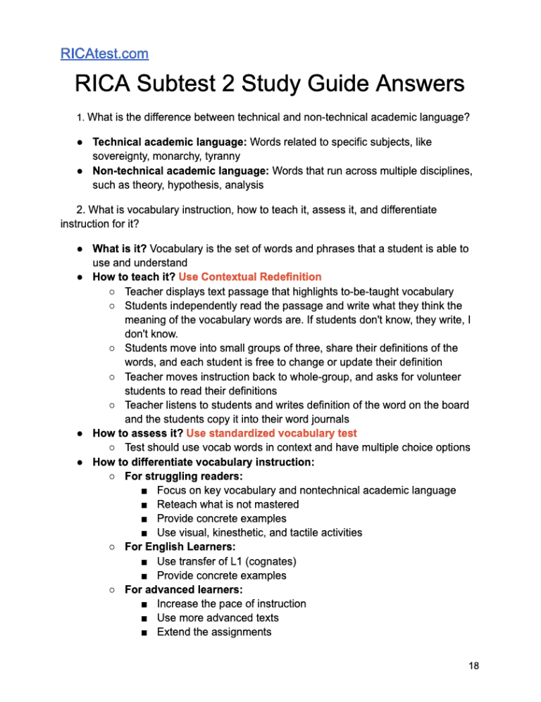 rica subtest 2 study guide