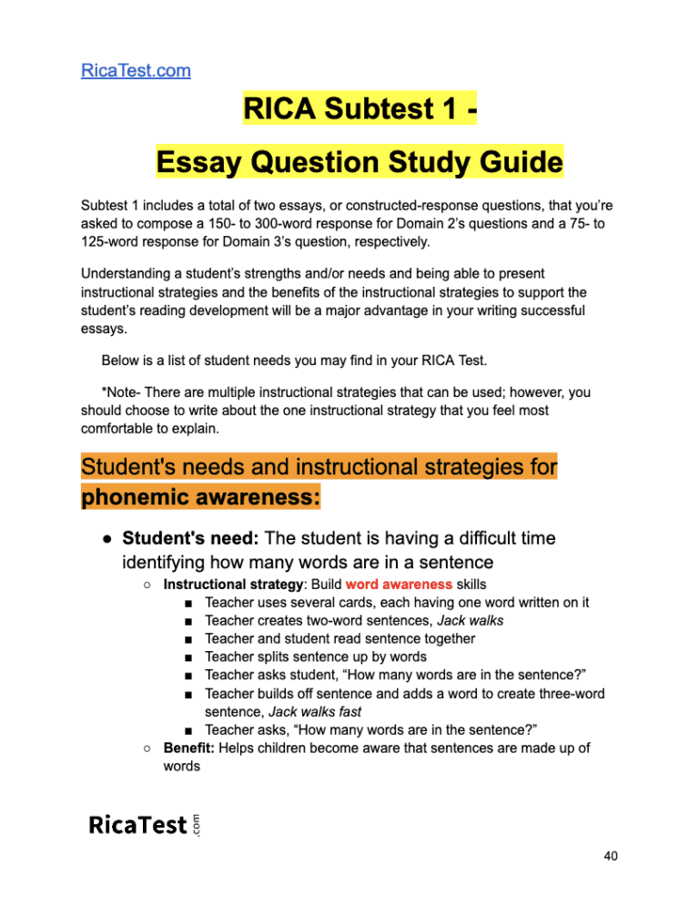 Rica test study guide
